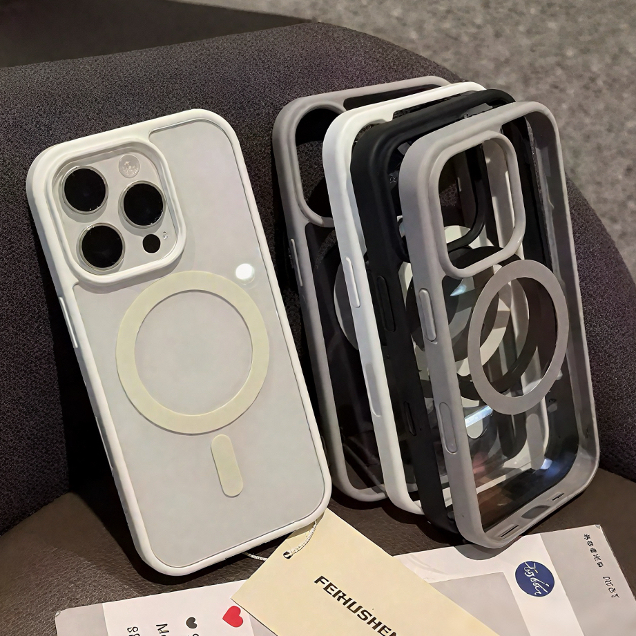 TPU อ่อนแม่เหล็ก เคส For iPhone 11 13 17 15 12 14 16 Pro Max 7 8 15 14 Plus X XR XS Max กันกระแทกชัดเจนสีทึบ เคสโทรศัพท์