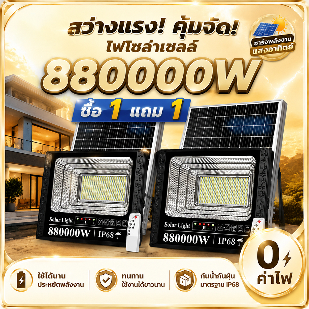 【ซื้อ 1 แถม 1】⚡ไฟโซล่าเซลล์ 50000W ไฟสปอร์ตไลท์ Solar Light นอกบ้าน IP67 กันน้ำ เปิดปิดอัตโนมัต