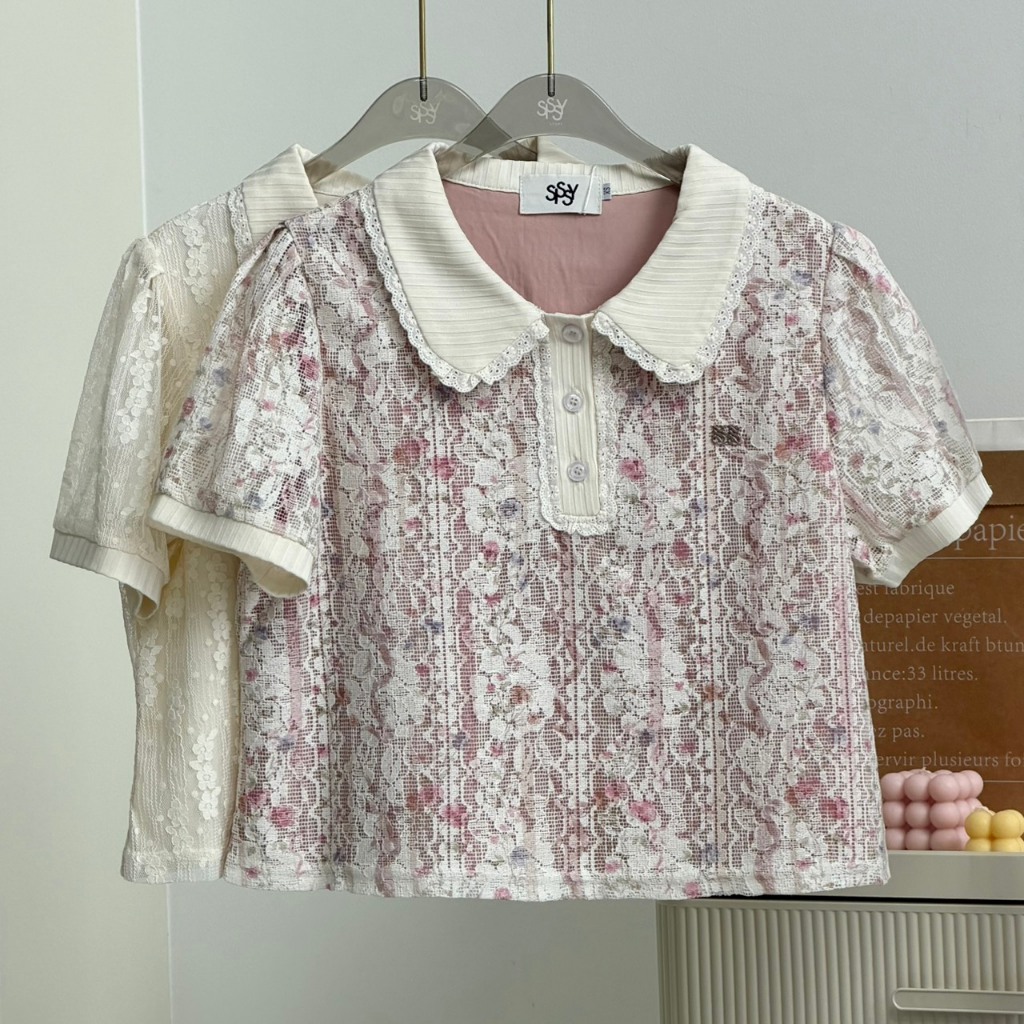 SISSY : เสื้อโปโลแขนสั้นคอบัว (XS-XXL) ผ้าลูกไม้ ซับในทั้งตัว ผ้านุ่มใส่สบาย ไม่ระคายเคือง