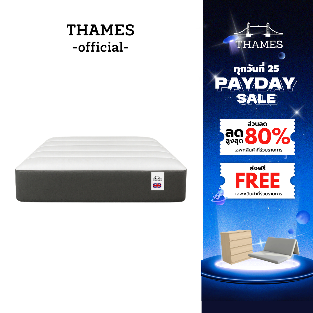 THAMES ที่นอนสปริงอัจฉริยะ รุ่น ASURE | หนา 9 นิ้ว | นุ่มเด้ง รองรับสรีระ นอนสบาย ลดแรงกดทับ หลับสนิทยาวนาน แก้ปวดหลัง