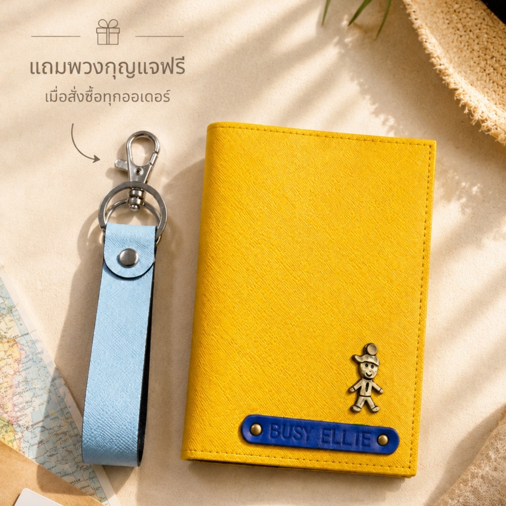 [สลักชื่อฟรี] BUSY ELLIE ปกพาสปอร์ต หนัง PU ลาย Saffiano ใส่บัตรได้