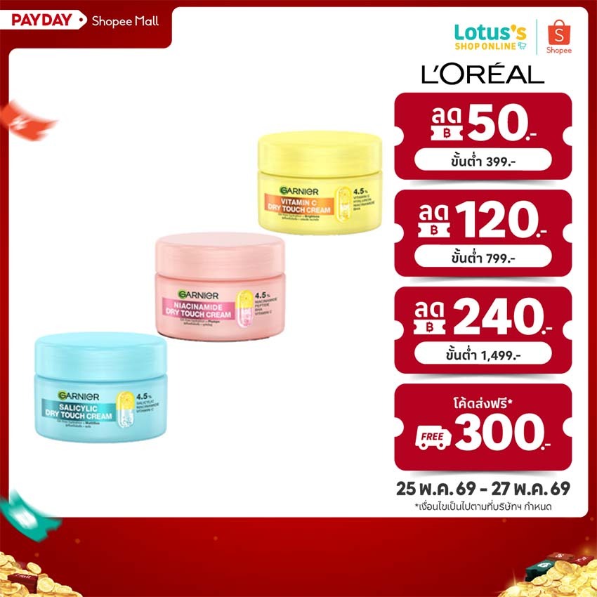 การ์นิเย่ ดราย ทัช ครีม 30 มล. GARNIER DRY TOUCH CREAM 30 ML.