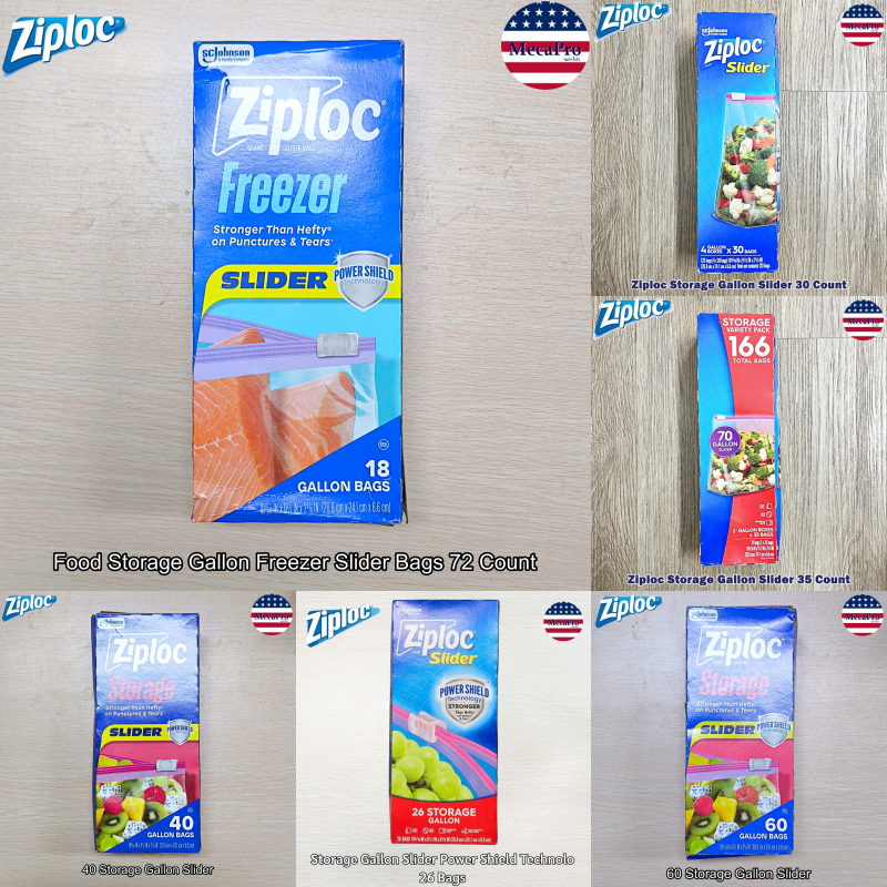 Ziploc® Storage Gallon Slider 26,30,35, 40, 60,72 Bags ถุงเก็บอาหารอเนกประสงค์ Power Shield Technology