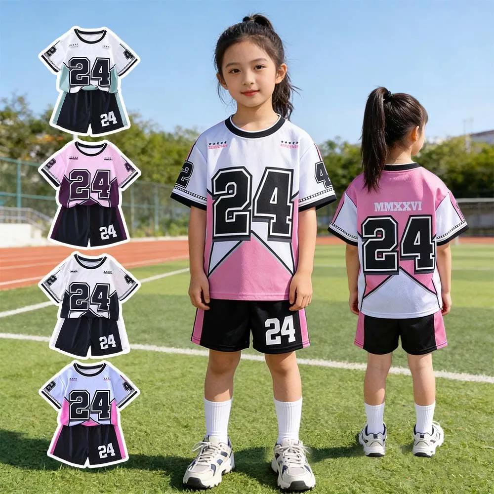 [พร้อมส่งในไทย]ชุดกีฬาสำหรับเด็กเสื้อแขนสั้นทรงหลวมสไตล์สตรีทและกางเกงขาสั้นสำหรับเด็กชายและเด็กหญิง