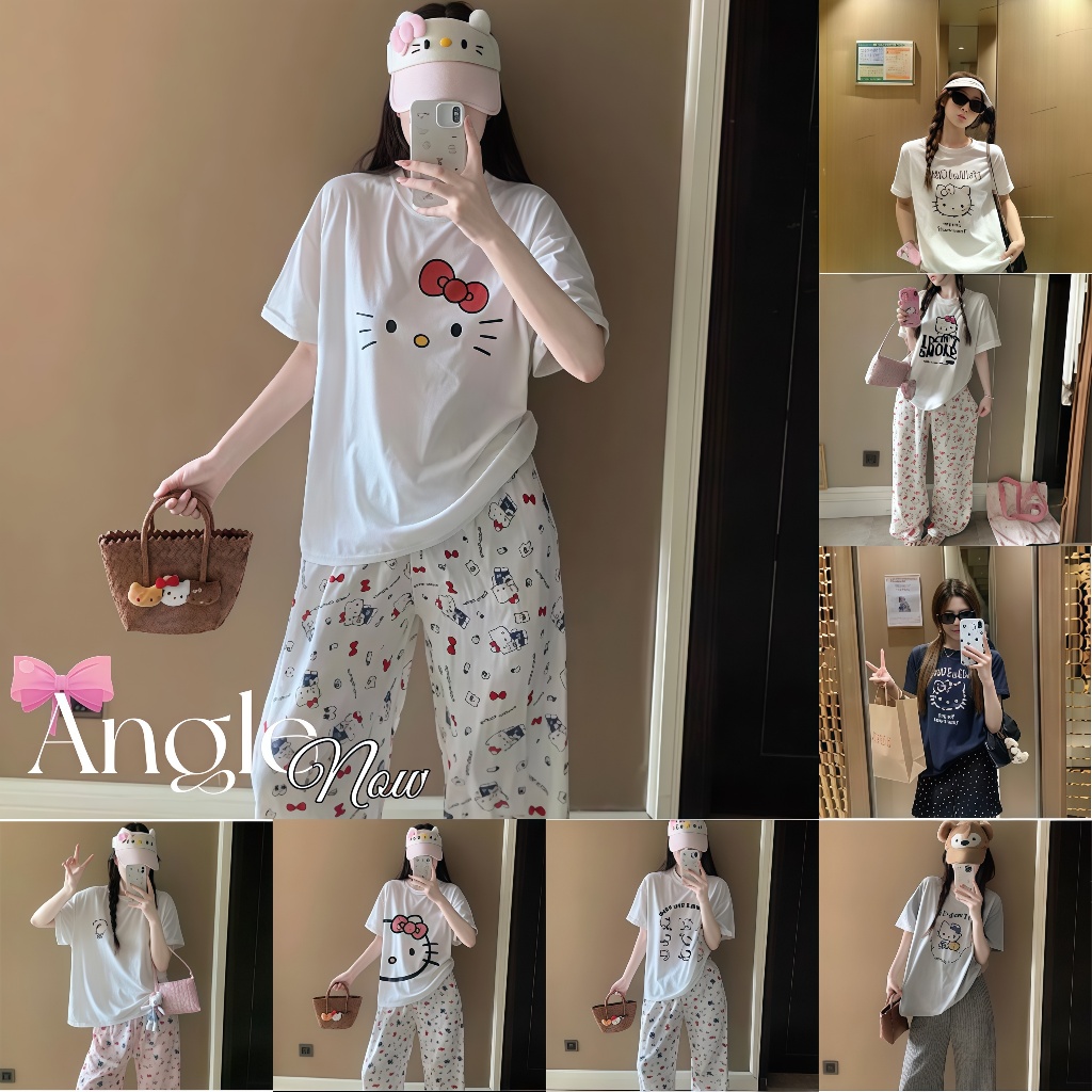 (จัดส่งตลอด 24 ชั่วโมง) Angle Official เสื้อยืดสตรีแขนสั้นคอวง ลายแมวการ์ตูน หน้าอ่อนเยาว์ ทรงหลวมทำให้หุ่นดี ทรงปกติ