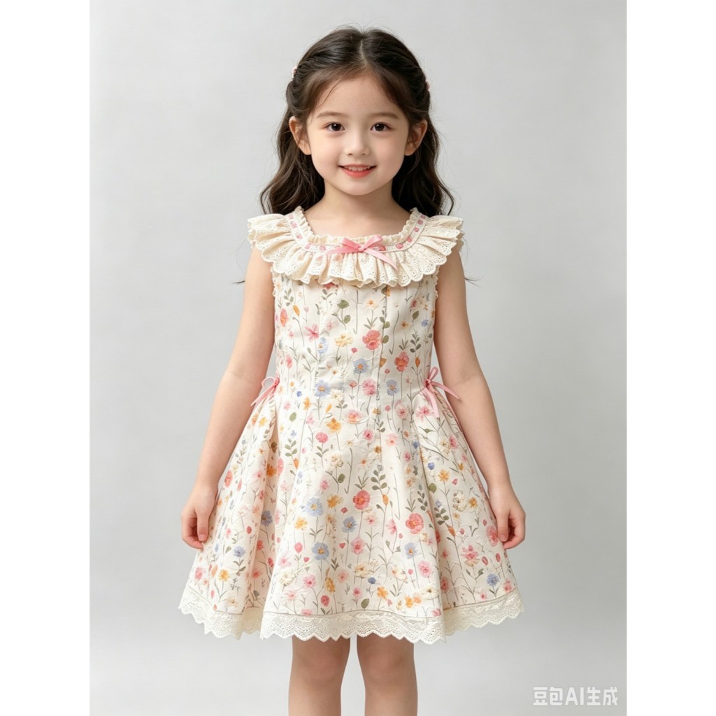 BB298 เดรสเด็กผู้หญิง ไม่มีแขน ลายดอกไม้ รูปที่ 8