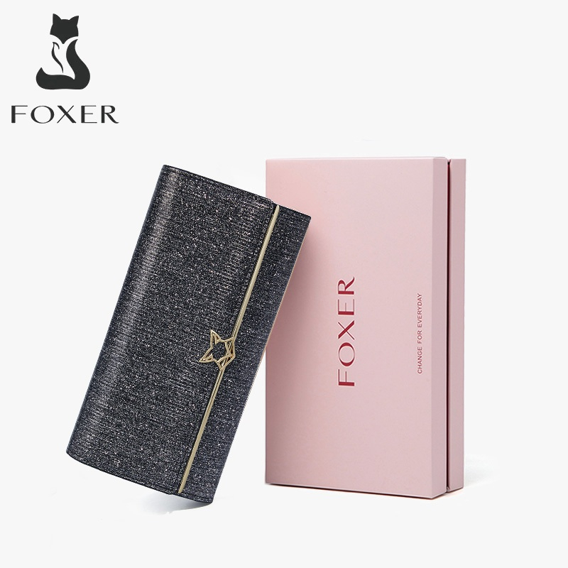 FOXER กระเป๋าสตางค์ผู้หญิง กระเป๋าสตางค์ใบยาว ที่ใส่บัตรเครดิตสุดหรู กระเป๋าสตางค์ความจุขนาดใหญ่