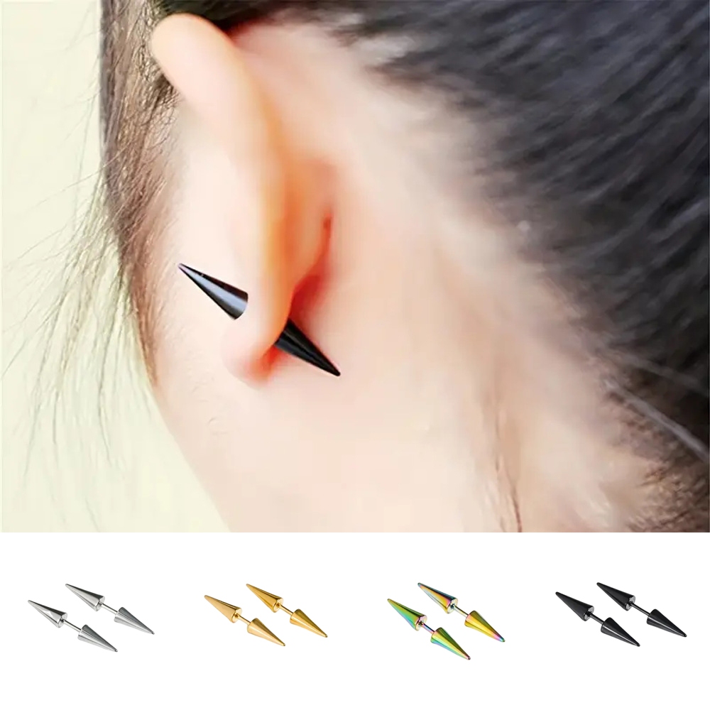 ต่างหู Double Pointed Cone Earrings Men and Women Ear bone Nail Piercing Stainless Steel Jewelry - 1 ข้าง