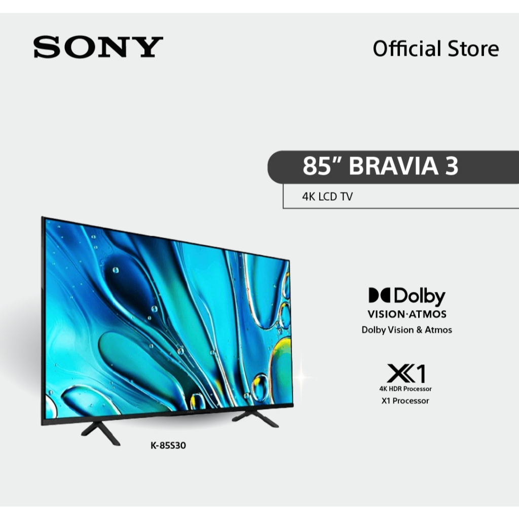 Sony BRAVIA 3 ทีวี 85 นิ้ว รุ่น K-85S30 4K Ultra HD  Smart TV (Google TV) | 4K HDR Processor X1™