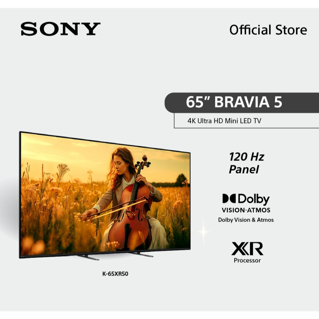 Sony BRAVIA 5 ทีวี 65 นิ้ว รุ่น  K-65XR50 Mini LED 4K Ultra HD Smart TV (Google TV) | XR Processor