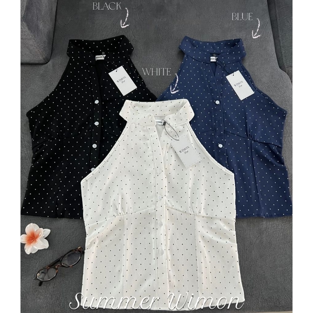 [พร้อมส่ง]น้องแบร์ |WIMON-เสื้อแขนกุด กระดุมหน้า polka dot [อก37ยาว22]