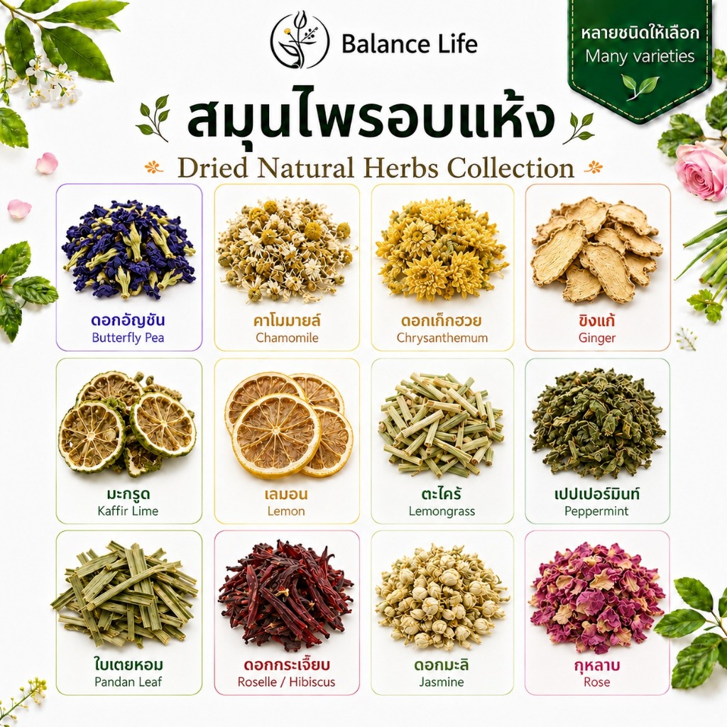 👉 ขนาดกำลังพอดี | ดอกไม้และสมุนไพรอบแห้ง ธรรมชาติ 100% | ชาดอกไม้ กุหลาบ คาโมมายล์ มะลิ อื่นๆ | Dried Herbs | Herbal Tea