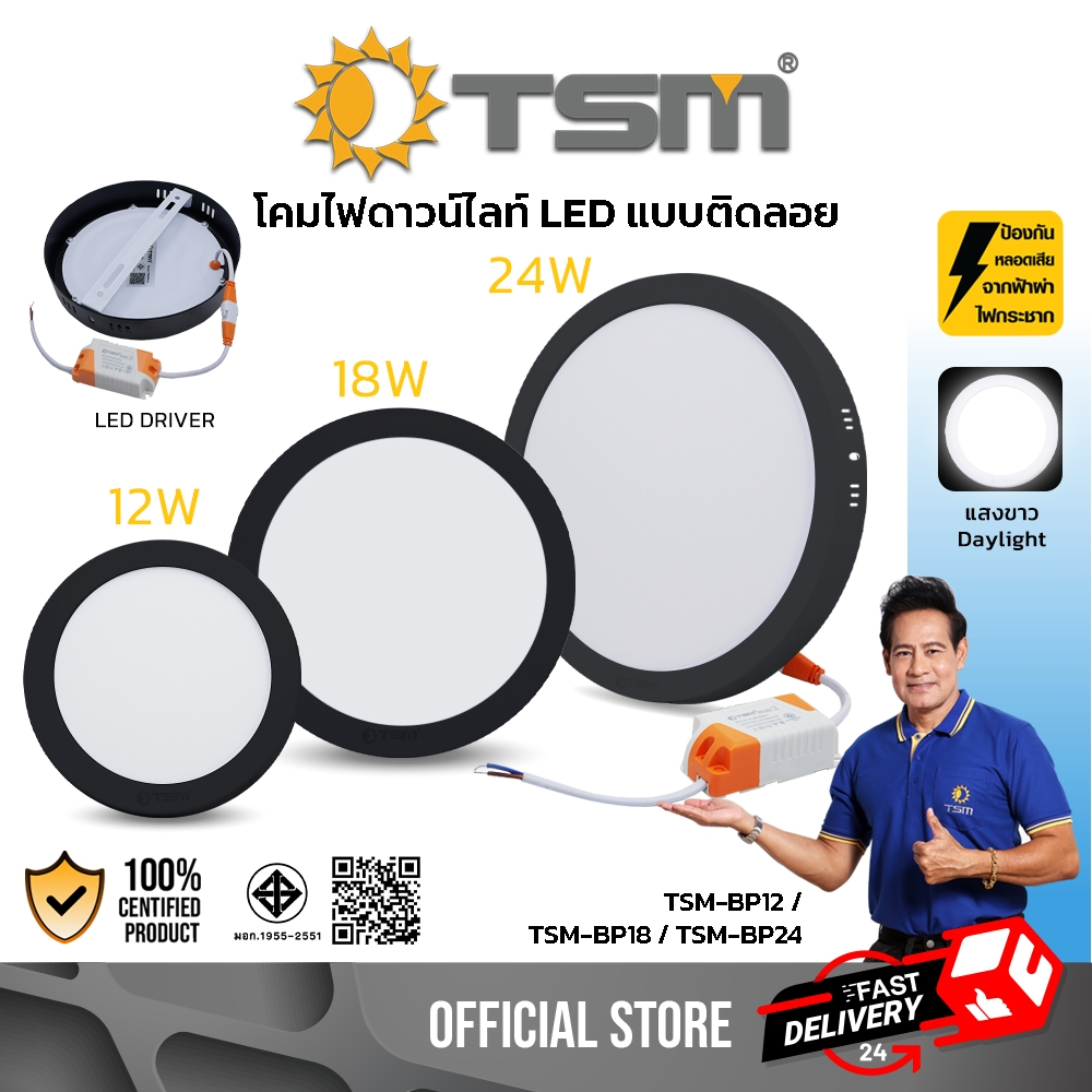 โคมไฟดาวน์ไลท์ แบบติดลอย ขอบดำ LED 12W 18W 24W แสงขาว ไฟพาแนล โคมไฟเพดานแบบลอย ไฟ รุ่น TSM-BP