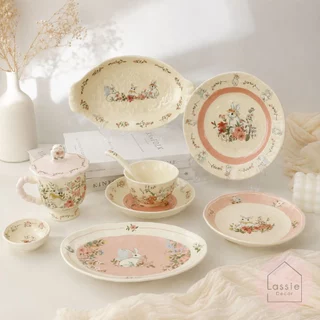 🐰ชุดจานชามเซรามิค Victorian Bunny Garden ลายกระต่ายพาสเทลสุดคิวท์ เหมาะกับHomeCafe และเป็นของขวัญสุดน่ารัก 💐Lassie Decor