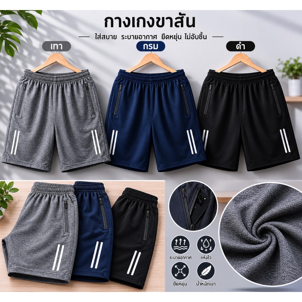 กางเกงขาสั้น แถบข้าง มีกระเป๋า ใส่สบาย ราคาประหยัด ดีไซน์เรียบง่าย สำหรับทุกโอกาส