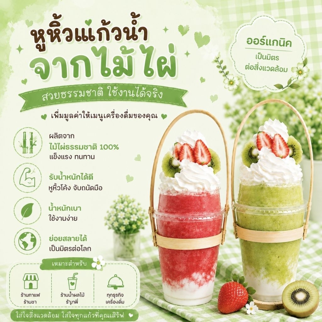 หูหิ้วไม้ไผ่ 🌱 แพ็ค 500 ชิ้น