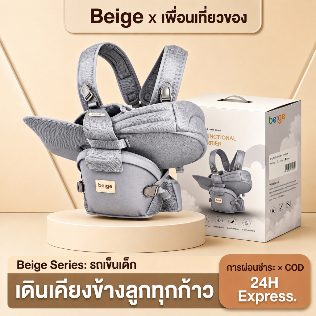Beige สายสะพายทารก สายสะพายหลายฟังก์ชัน สามารถอุ้มทารกได้ในแนวนอน 3 ใน 1 ของขวัญสำหรับทารก ของขวัญ
