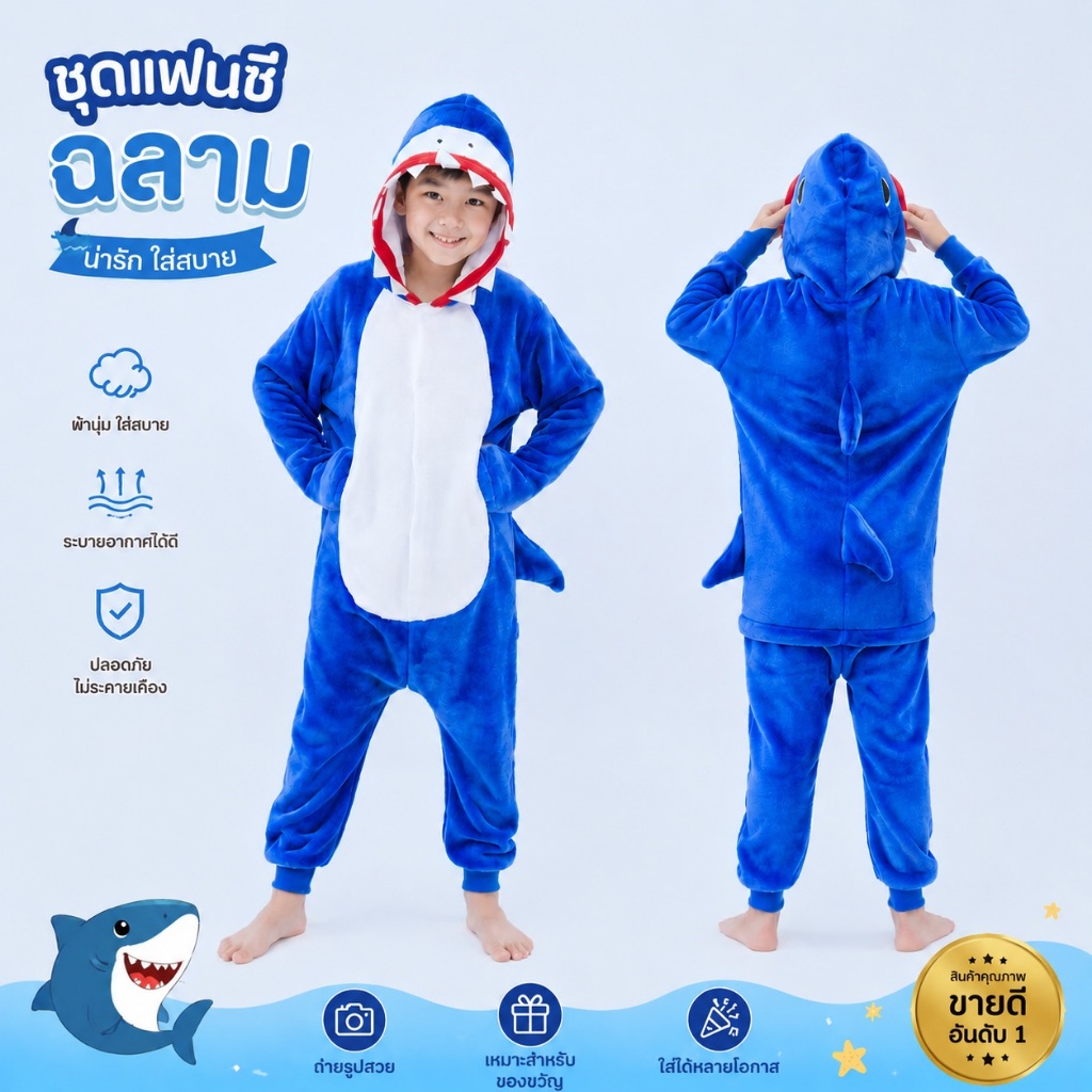 Mascotfancyshop- ชุดนอนมาสคอต เด็ก ฉลาม (shark)