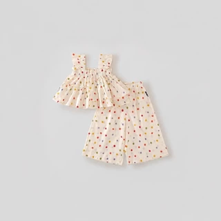 Hania kids พร้อมส่ง ชุดเซ็ตลายจุดเสื้อแขนกุด+กางเกงขายาว เสื้อผ้าเด็กผู้หญิง K4125442