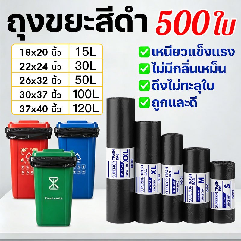 ถุงขยะหนาพิเศษ ถุงขยะ 22×24 ถุงขยะใบใหญ่ คุ้มที่สุด 500ใบ เเบบม้วน เหนียว ไม่ขาดง่าย ไม่มีกลิ่น​ สามารถออกใบแจ้งหนี้ได้