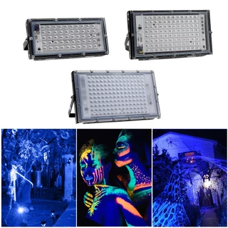 50W 100W 150W โคมไฟส่องสว่าง UV แสงสีดำม่วง ไฟบรรยากาศเวที กันน้ำ IP66 พร้อมสายไฟยาว 1.5 เมตร Black Light