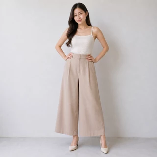 กางเกงขายาวขากว้าง เอวสูง ผ้าทิ้งตัว พรางขา รุ่น Wide Flow Pants
