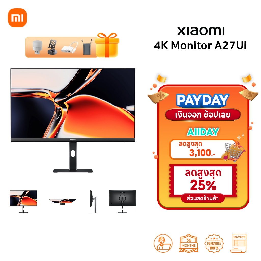 Xiaomi 4K Monitor A27Ui จอคอม จอมอนิเตอร์ | IPS 27 นิ้ว คุณภาพภาพ 4K UHD | การชาร์จแบบย้อนกลับผ่าน USB-C | รับประกัน 3ปี