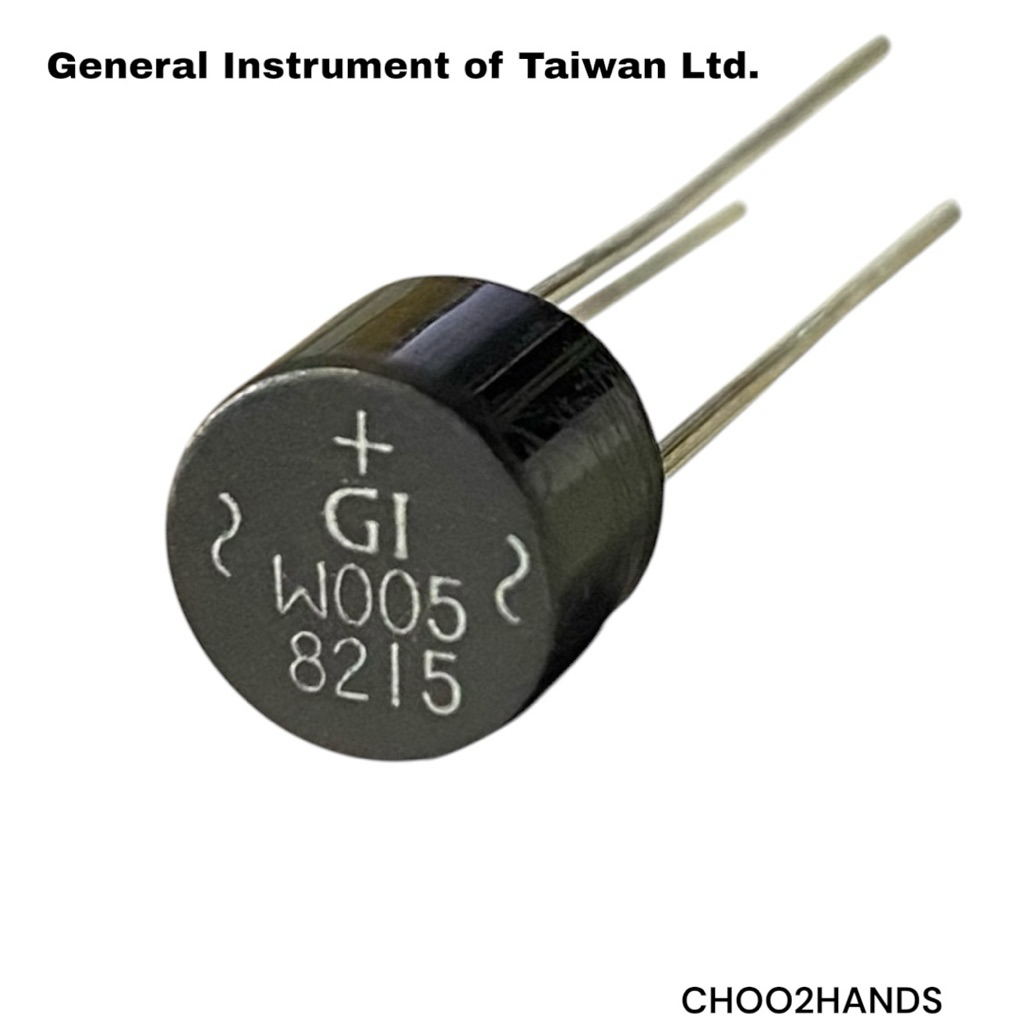ไดโอดบริดจ์ W005 Bridge Rectifier 1.5A 50V แบรนด์ GI (NOS ปี 1982) ทรงกลม อะไหล่วินเทจ