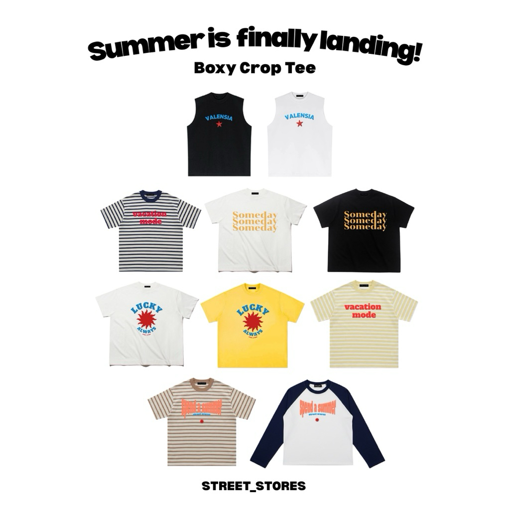 เสื้อยืดBoxy ทรงครอป คอฟิต  (Summer landing)