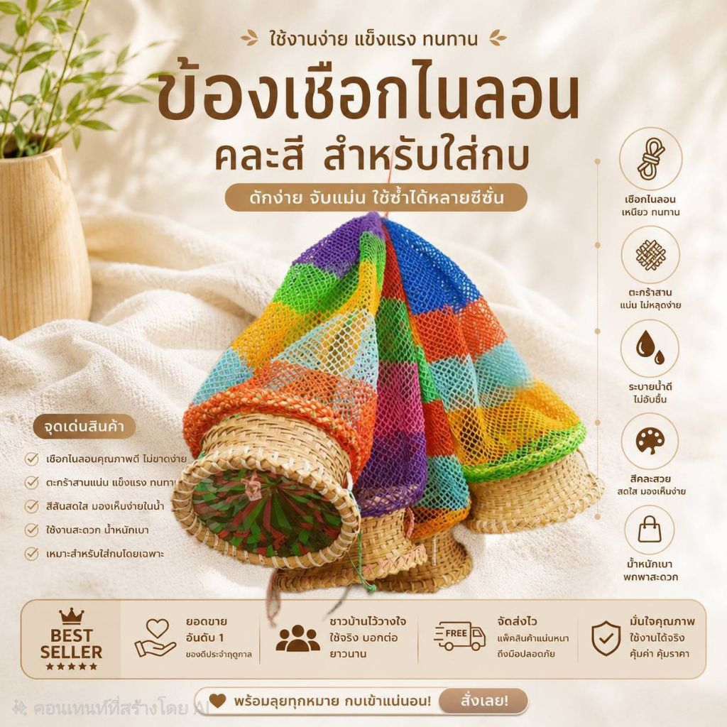 ข้องตาข่ายใส่ปลา ใส่กบ งานสานพื้นบ้าน แข็งแรง ระบายอากาศดี ชาวประมงนิยมใช้