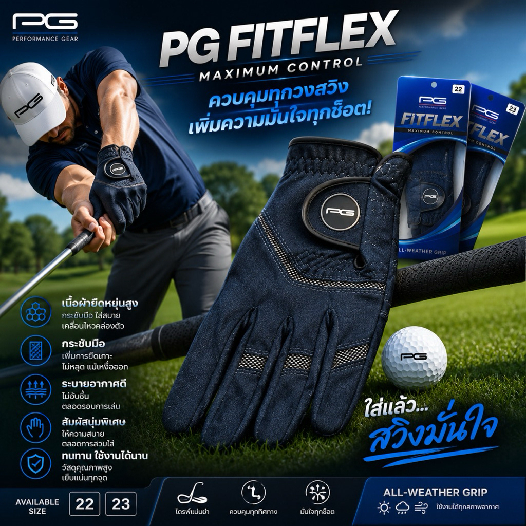 ถุงมือผ้ากอล์ฟ PG Performance Gear (Fitflex)​ ข้างซ้าย#ผู้ชาย