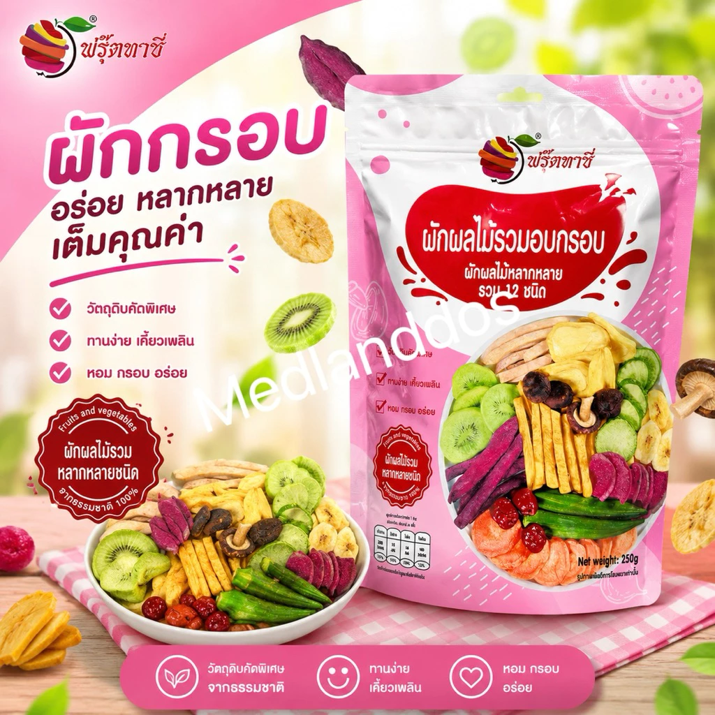 ผักกรอบเจ ผักอบกรอบ ผักผลไม้อบกรอบ ผักอบกรอบ12ชนิด เพื่อสุขภาพ 250กรัม ของแท้ thumbnail 5