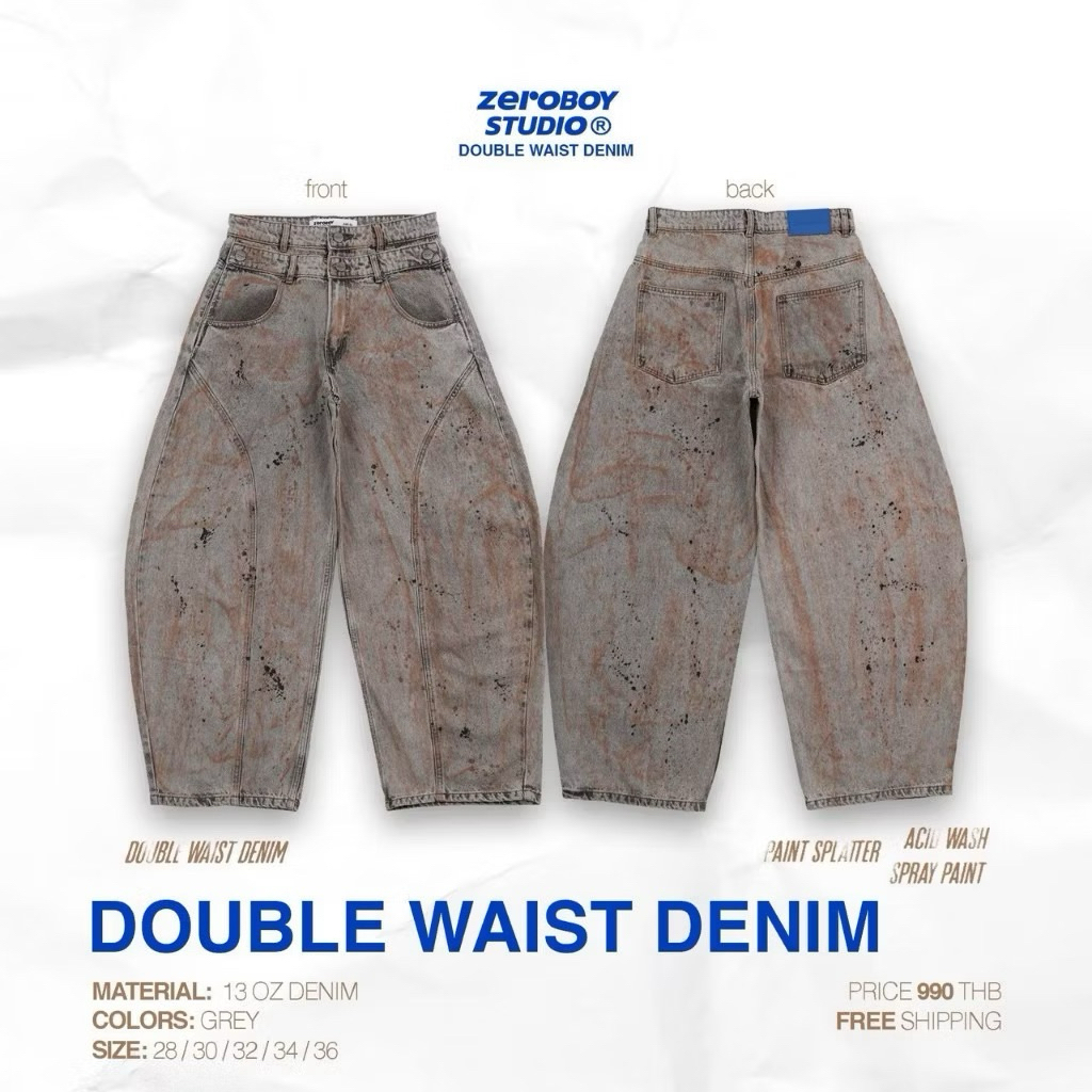 ZEROBOY® — DOUBLE WAIST DENIM กางเกงยีนส์ทรง Baggy เอวสองชั้น