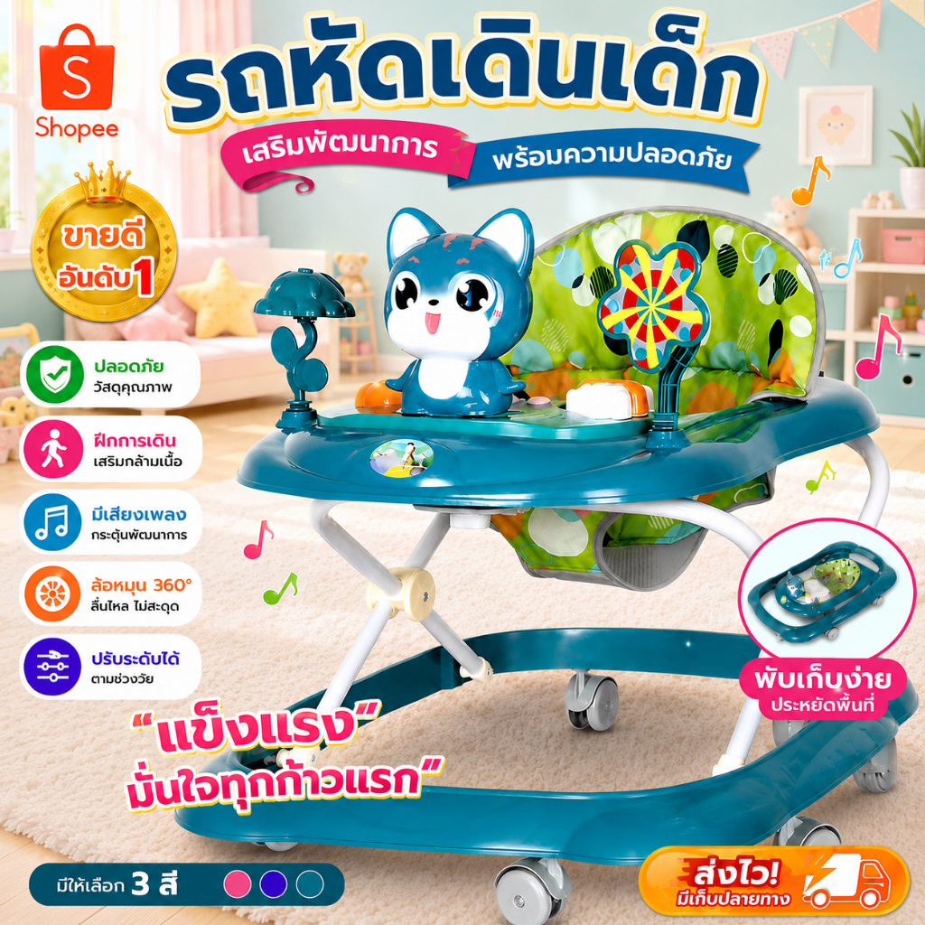 🔥ถูกสุด ส่งไวพิเศษ🔥 รถหัดเดินเด็กมีเสียงดนตรี รถหัดเดิน รถหัดเดินเด็ก รุ่นใหม่ล่าสุด แข็งแรงยิ่งขึ้น
