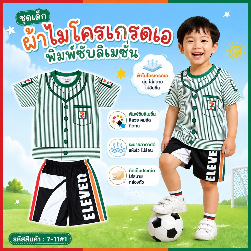 (7-11#1) ชุดอาชีพเด็ก เสื้อแขนสั้น+กางเกงขาสั้น ผ้าไมโครเกรดA ลายพนักงานเซเว่น ชุดเด็กลายการ์ตูน ชุดเด็กแฟชั่น
