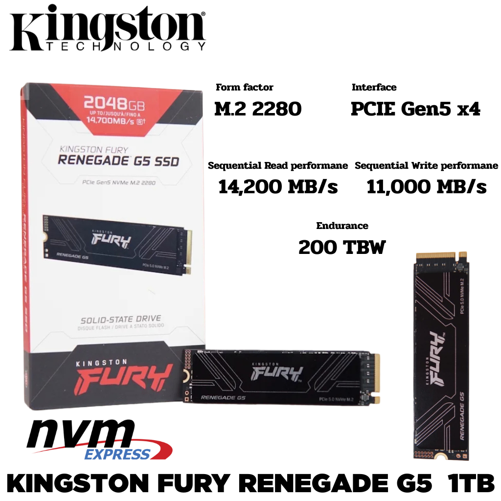 M.2 1 TB SSD (เอสเอสดี) KINGSTON FURY RENEGADE G5 - PCIe 5x4 NVMe M.2 2280 SFYR2S/1T0