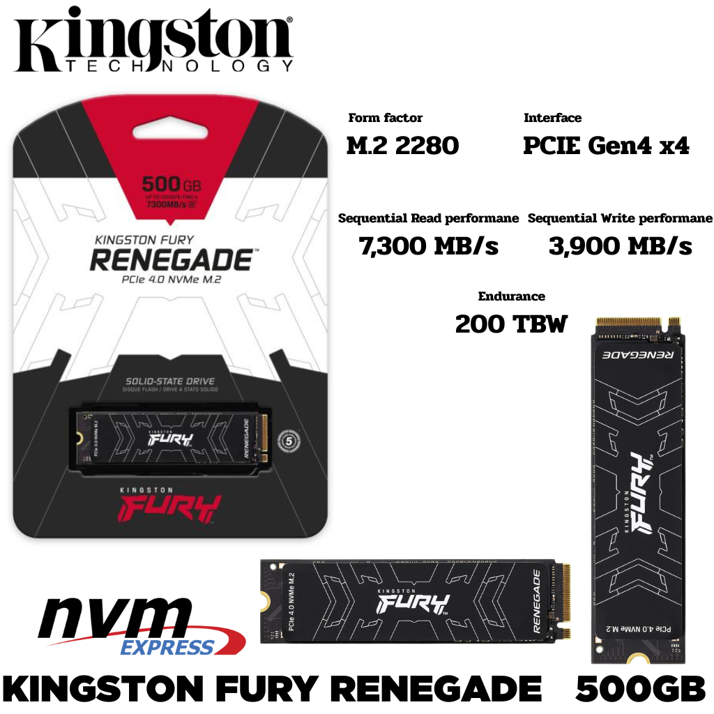 M.2 500 GB SSD (เอสเอสดี) KINGSTON FURY RENEGADE - PCIe 4x4/NVMe M.2 2280 (SFYRS/500G)