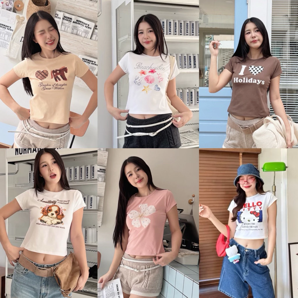 เสื้อทรงslim พอดีตัว เสื้อbaby tee ลายสุดน่ารัก ลายยอดฮิต