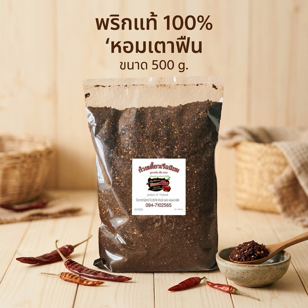 พริกป่นก๋วยเตี๋ยวเรือ สูตรร้านดัง คั่วใหม่ ปั่นหยาบ หอมเข้ม 500g (ป500)