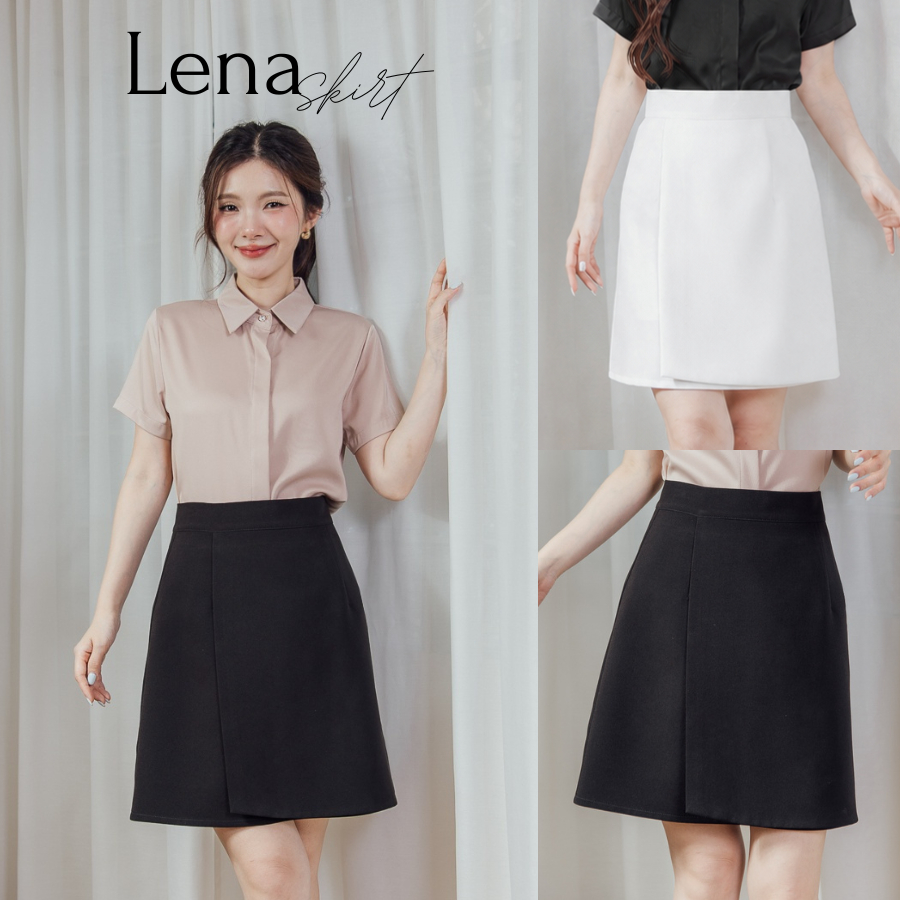 Onceandtwice | Lena Skirt กระโปรงทรงเอ กระโปรงทรงสอบ ยาว 19 นิ้ว มีดีเทลจีบด้านหน้า ซิปหลัง มีซับในทั้งตัว เก็บทรงดีมาก