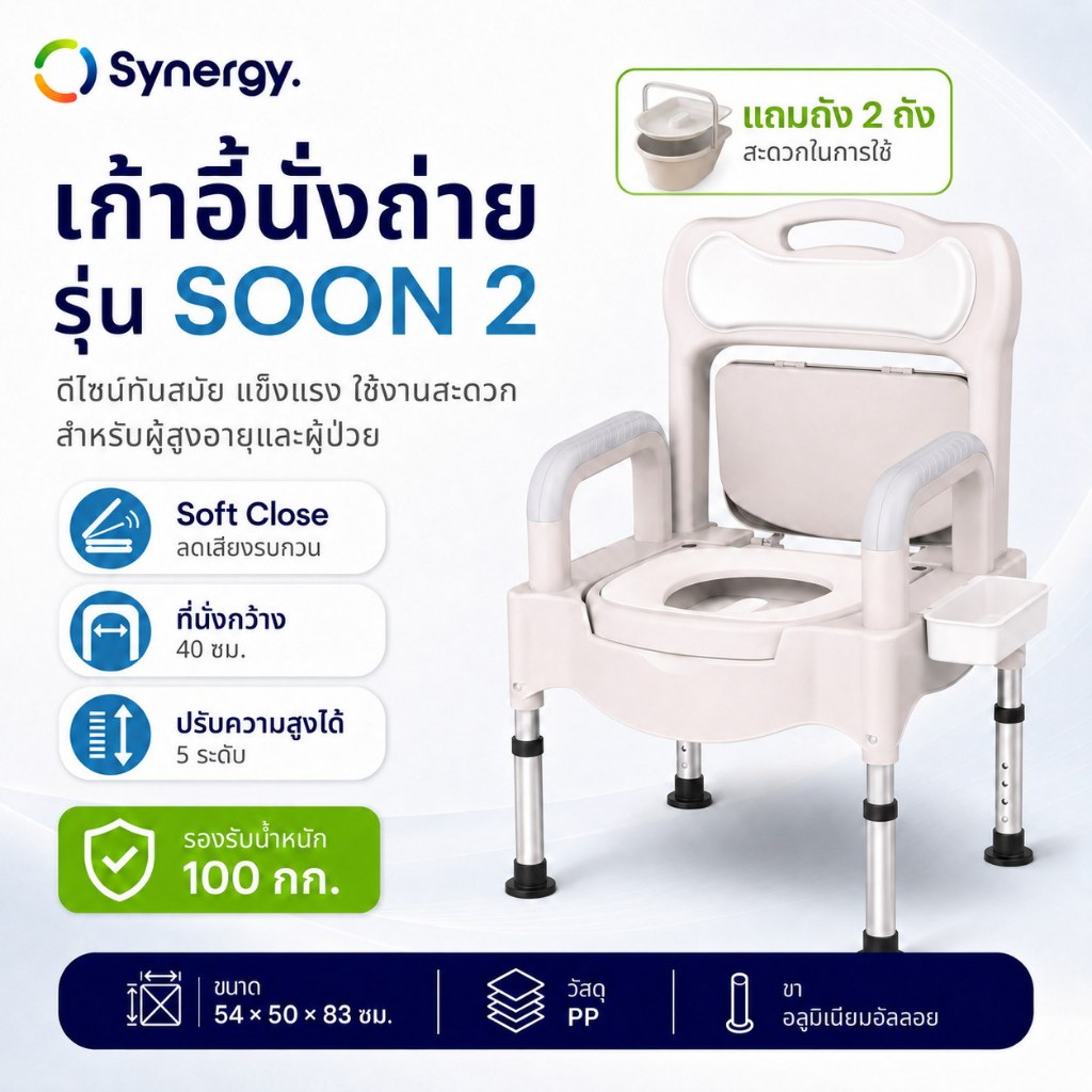 เก้าอี้นั่งถ่าย GetWell Soon2 เก้าอี้อาบน้ำคนแก่ คนชรา คนพิการ เก้าอี้ฉี่ ปัสสาวะ สุขภัณฑ์เคลื่อนที่