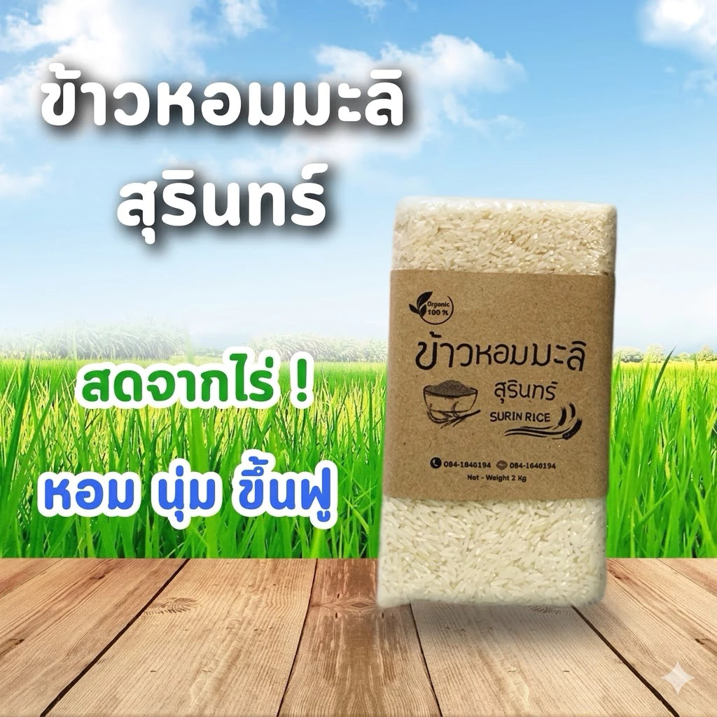 (ส่งฟรี ส่งด่วนได้) ข้าวหอมมะลิสุรินทร์ (แท้100%) ข้าวอินทรีย์ ปลอดสาร จากชาวนาโดยตรง ไม่ใส่สารกันมอด ของชำร่วยงานศพ