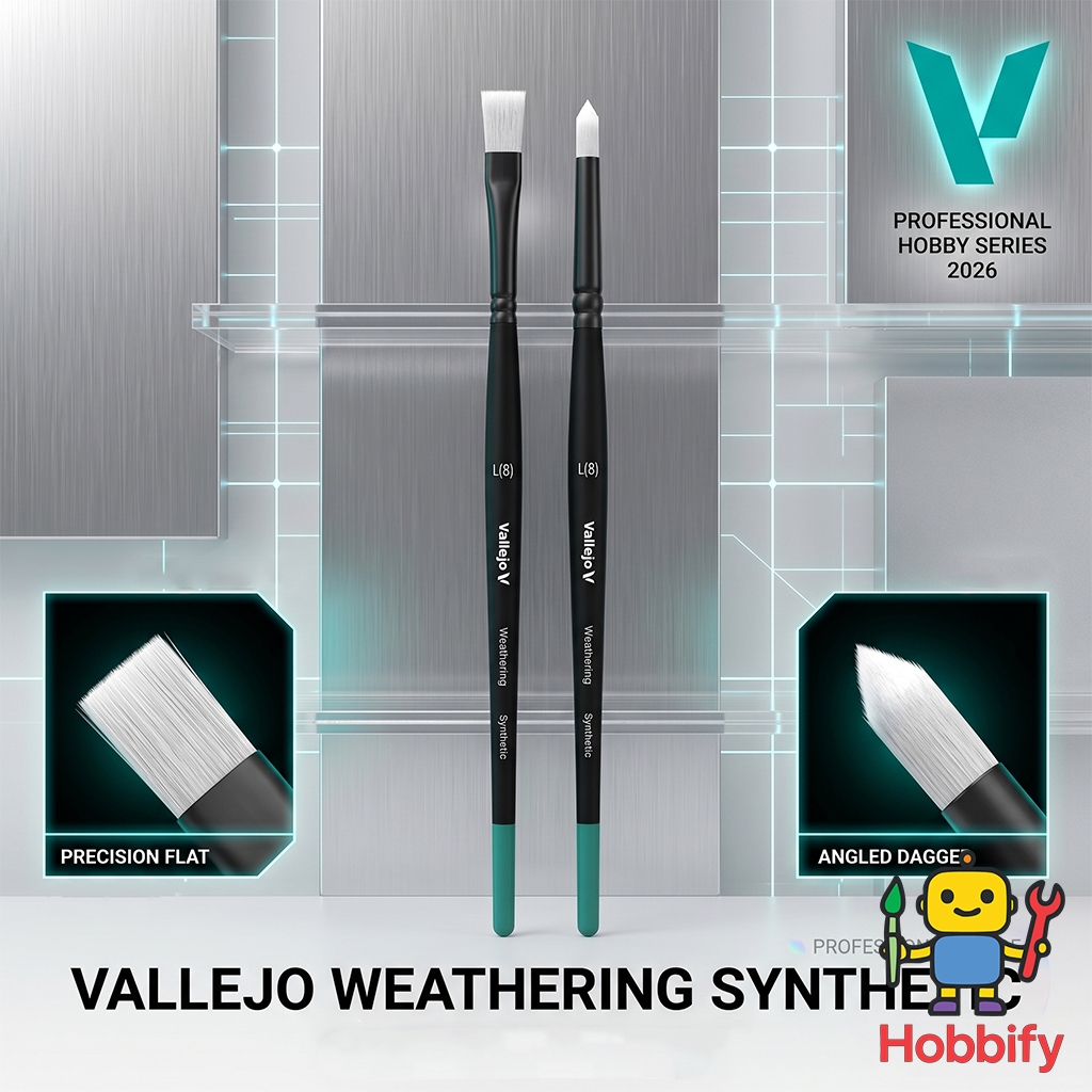 Vallejo Weathering Brushes พู่กันทำสีเวเธอร์ริ่ง โมเดล ขนสังเคราะห์ ทรงกลมและแบน สำหรับทำเอฟเฟกต์ ไซส์ S M L กันพลา