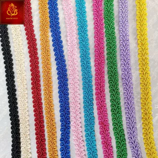 ดิ้นตะขาบ ดิ้นถัก กว้าง 12 มิล ริบบิ้นลูกไม้ถัก ดิ้นลูกไม้ ริบบิ้นลายรวงข้าว ตกแต่งงานบายศรี งานพวงมาลัยประดิษฐ์ พานพุ่ม
