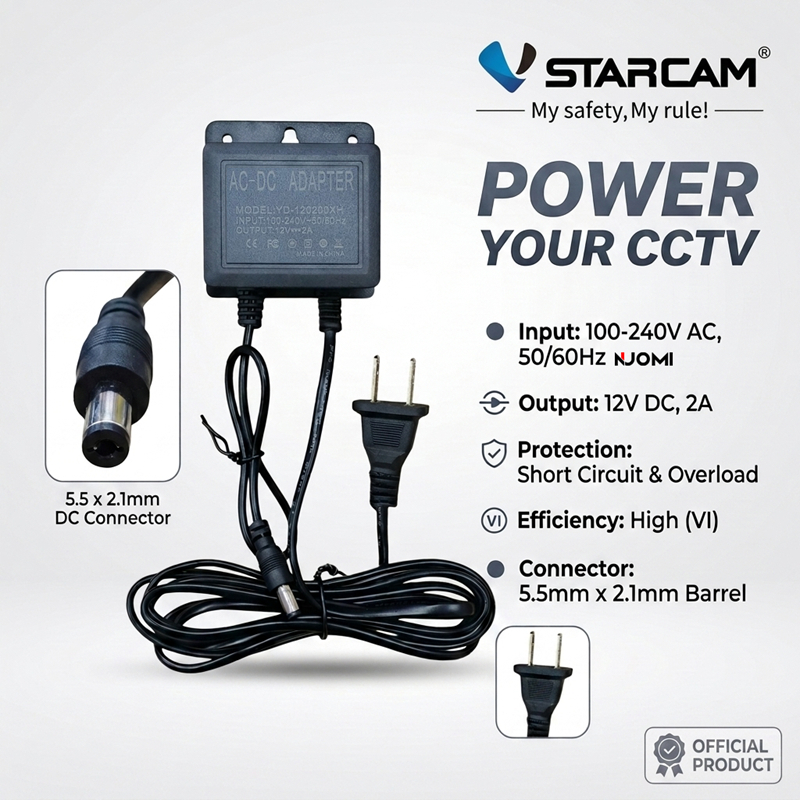 VSTARCAM Adapter DC 12V 2A สีดำ อะแดปเตอร์ สำหรับกล้องวงจรปิดภายนอก กันน้ำได้ (Vstarcam ของแท้100%)