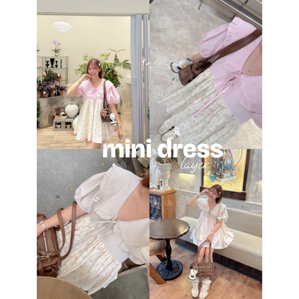 dress016-💌 mini dress layer 👗✨🌼 เดรสปกคอระบาย