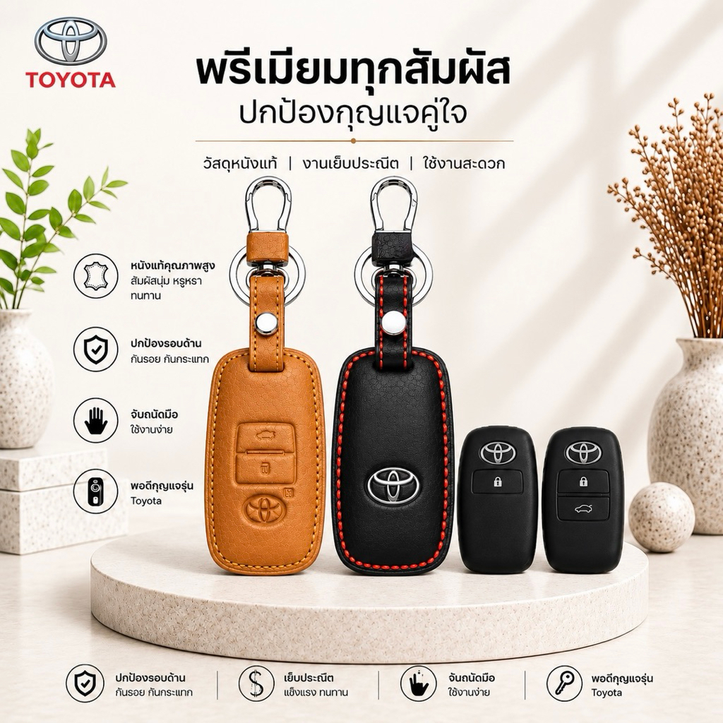 ซองหนังแท้ ใส่กุญแจรีโมทรถยนต์ รุ่นโลโก้เหล็ก Toyota All New Yaris Ativ,Cross/Raize Veloz 2022-26