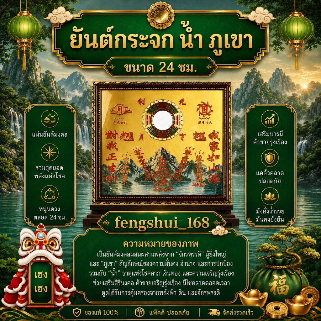 [ พร้อมส่งทั่วไทย ] ยันต์กระจกน้ำภูเขา ยันกระจก ยันแปดเหลี่ยม ยันต์ฮวงจุ้ย กระจกน้ำภูเขา "ขนาด 24 ซม" เสริมฮวงจุ้ย มงคล