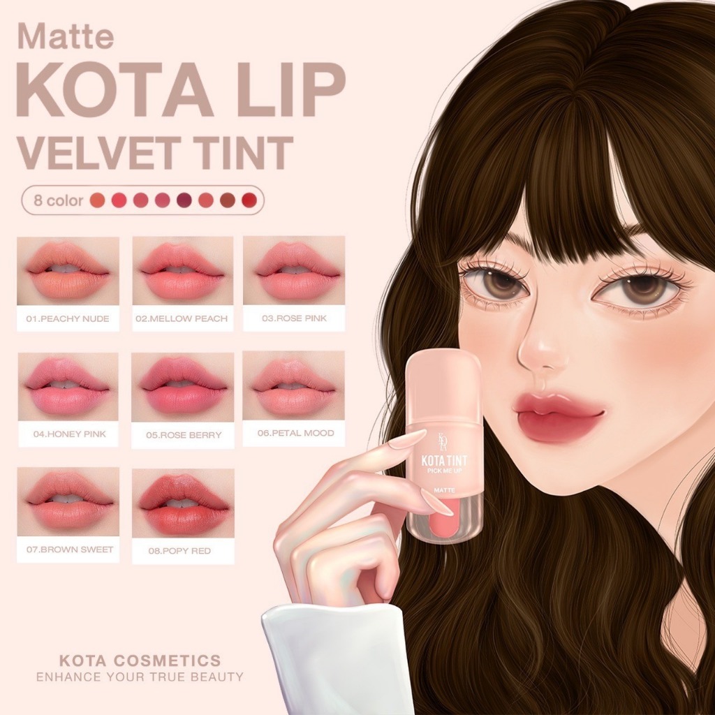 ลิป Kota สีสวยละมุน ติดทน ไม่ติดแมส KOTA LIP TINT PICK ME UP มี 6 สี ให้เลือก