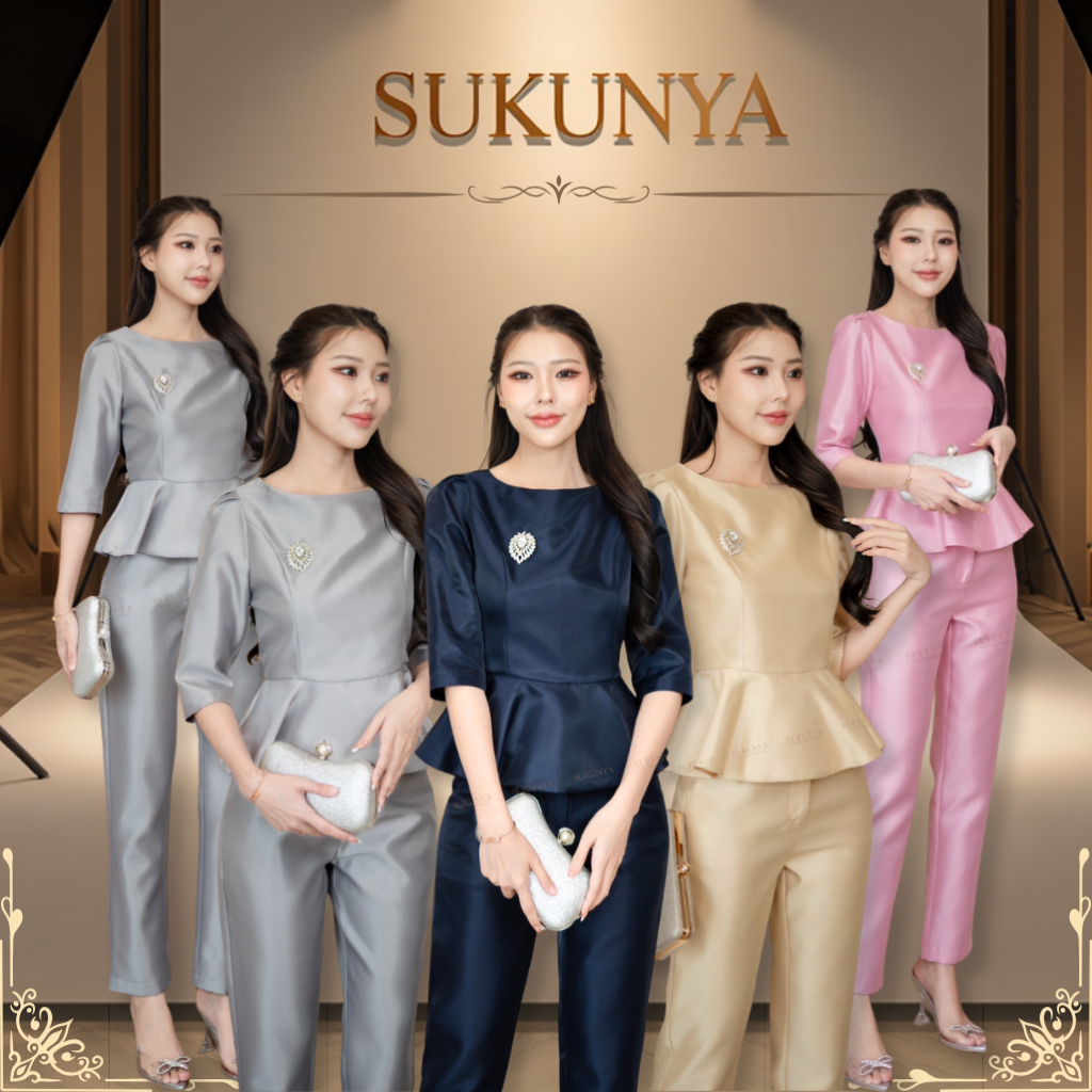 6210::เซ็ทผ้าไหมสองชิ้น(เสื้อ+กางเกง) ผู้หญิง Women Clothing